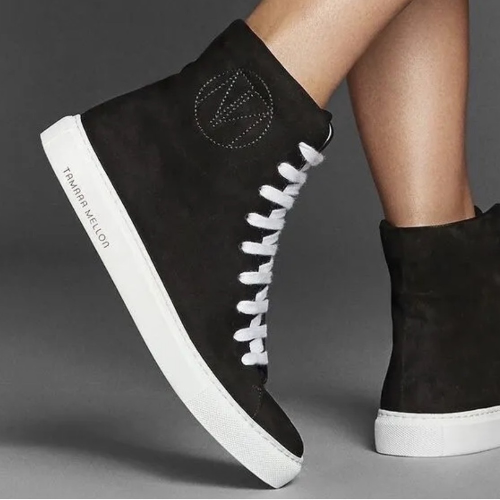 Tamara Mellon THC High Top Black Suede Lace Up Sneakers Size EU 36.5 - US 6.5 - Picture 14 of 14